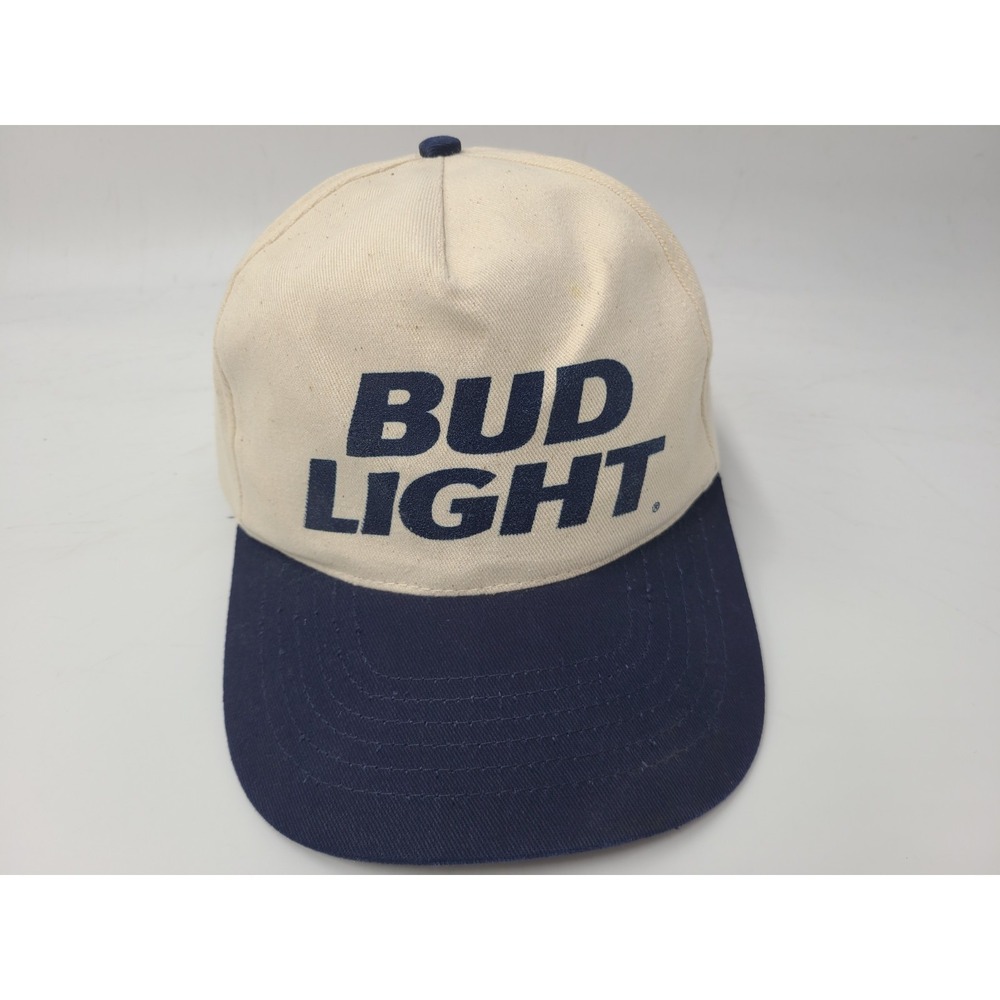 Vintage Bud Light Snapback Hat Cap Beer Logo Casual College Party Men Beige Blue